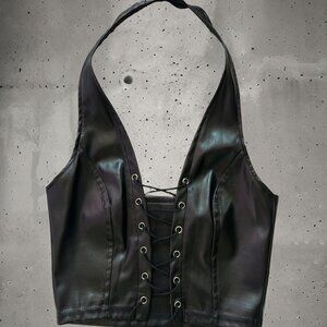 Faux Leather lace up halter